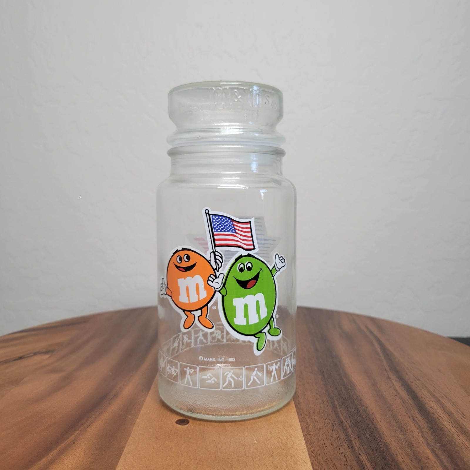 Vintage M&M\'s 1984 L.A. Olympics Anchor Hocking Candy Glass Canister Jar w/ Lid