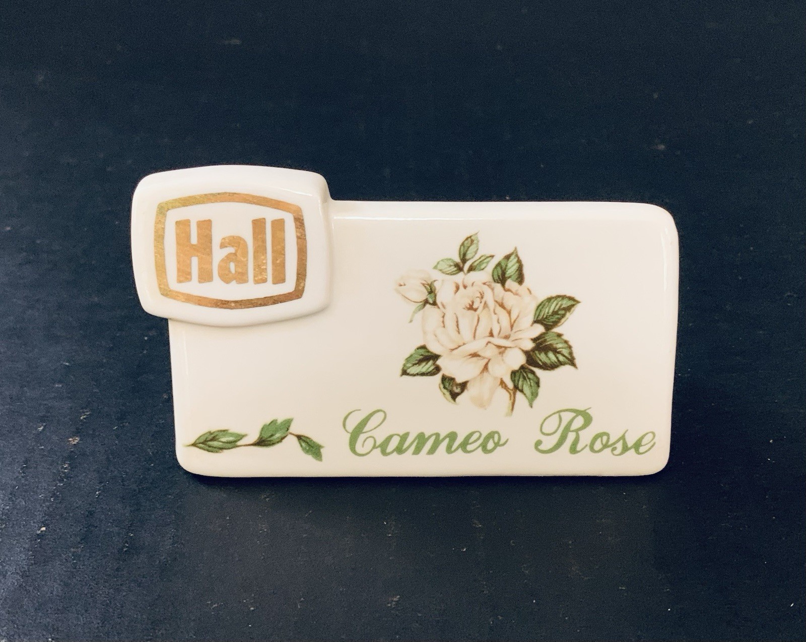 Vintage Hall China Company Ceramic Retail Display Sign / Place Card - Cameo Rose