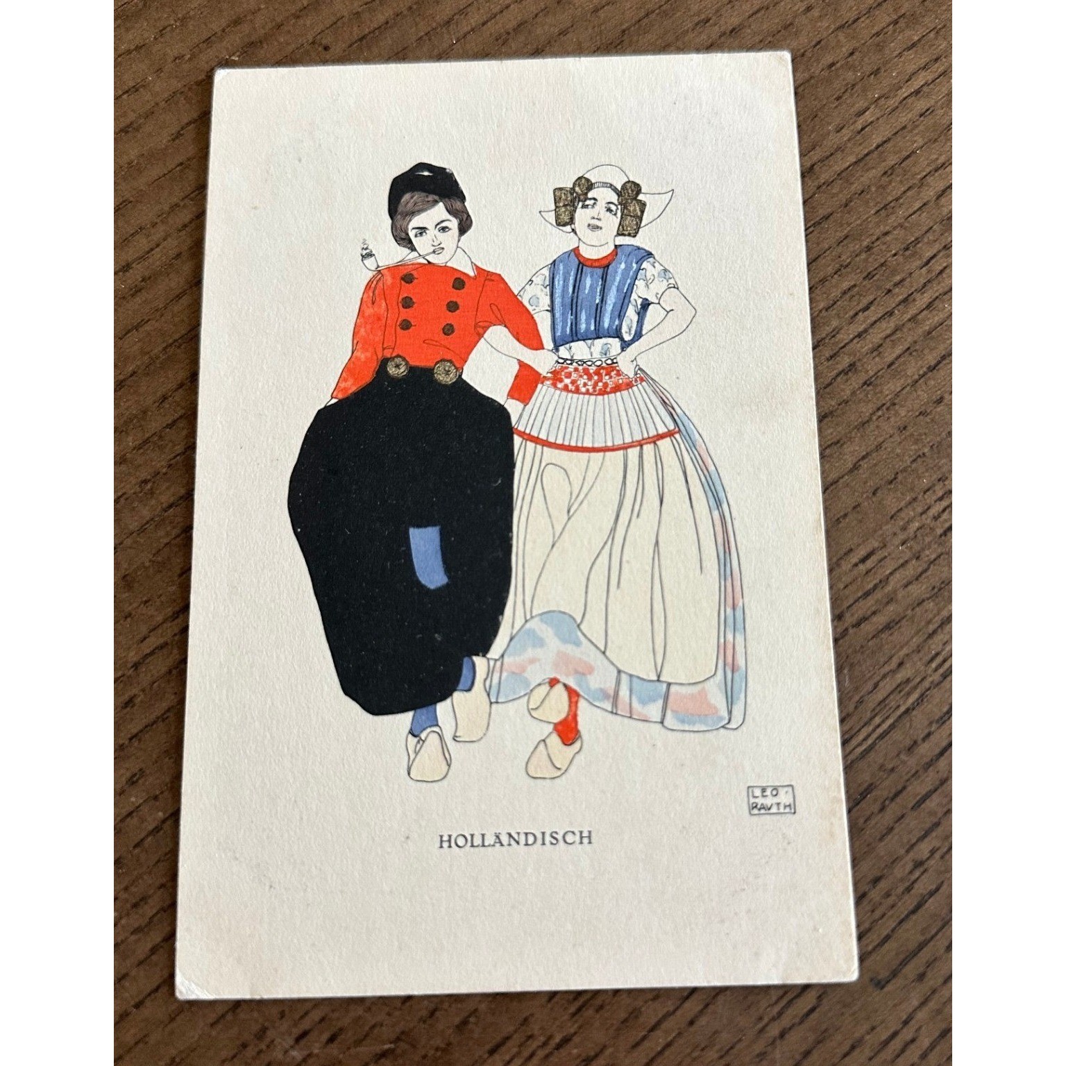 Vintage Hollandisch Dutch Folk Costume Postcard Leo Ravth GTL Printed in Germany
