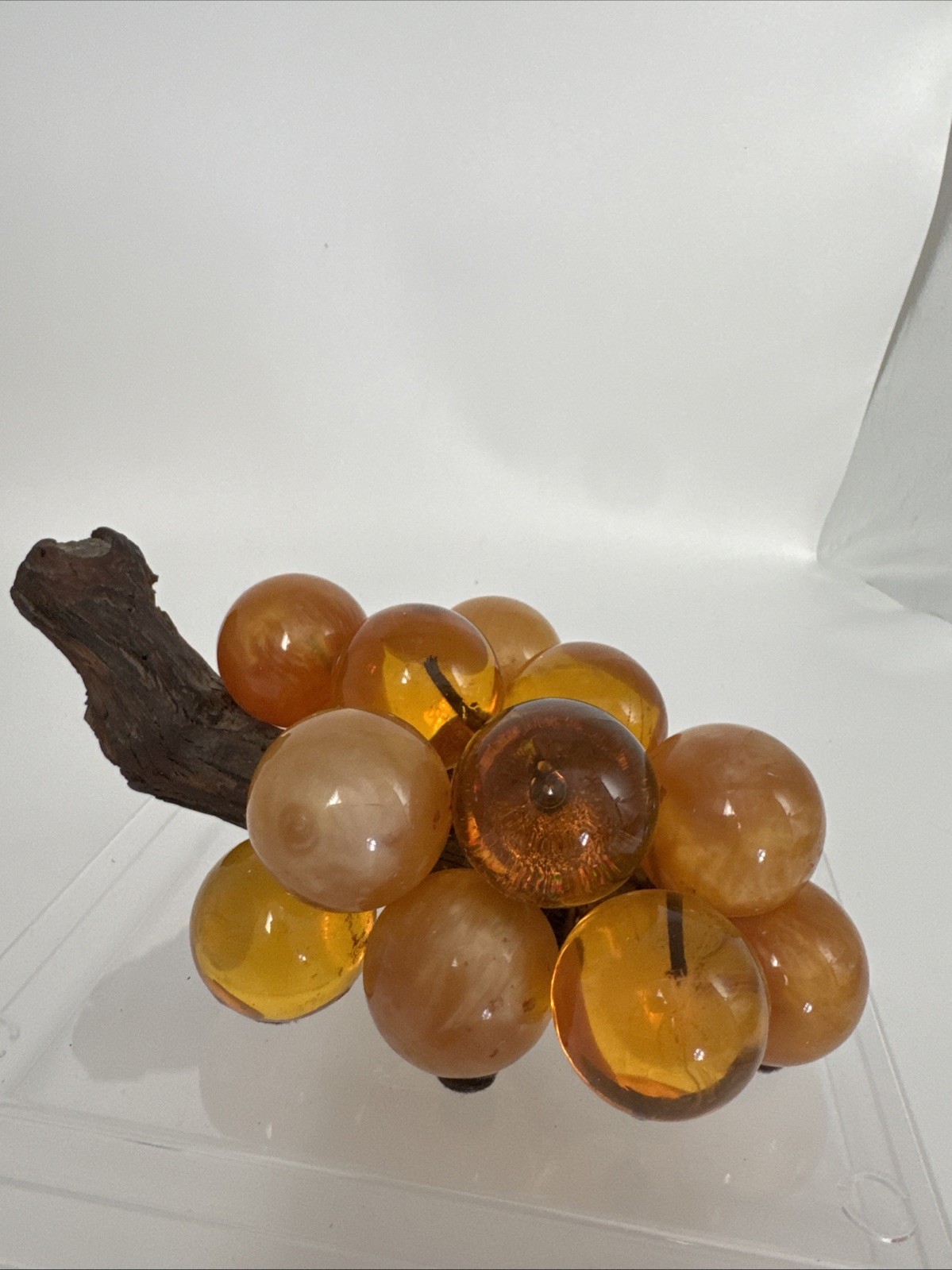 Vintage 1960\'s MCM Acrylic/Lucite Bunch Grapes w/Drift Wood Stem~Amber Beautiful