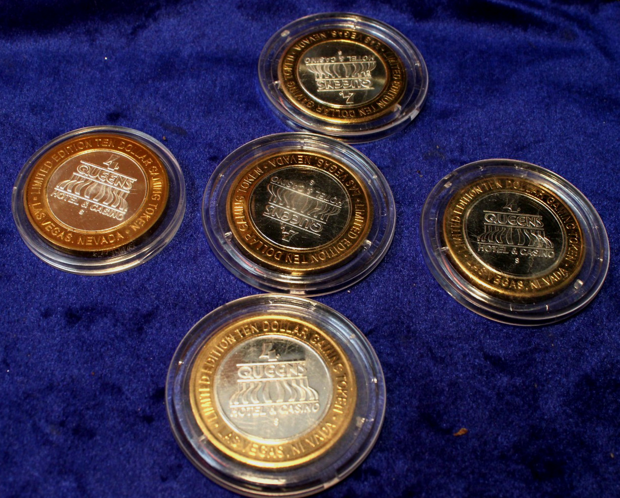 Lot of 5 - Four Queens $10 Casino Silver Strikes - Clad Lot of 5 - Four Queens $10 Casino Silver Strikes - Clad