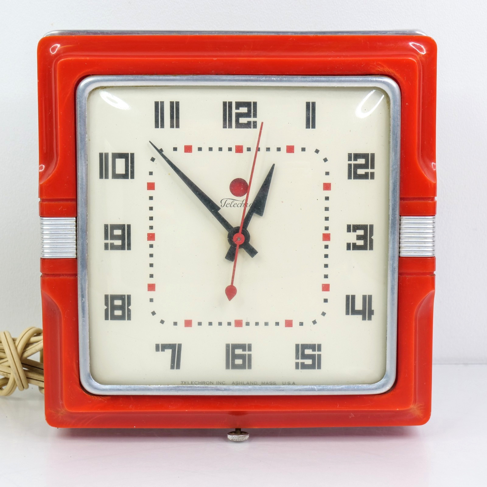 Vtg 1950’s Telechron 2H11 Cafe Diner Red Kitchen Electric Clock Art Deco Square Vtg 1950’s Telechron 2H11 Cafe Diner Red Kitchen Electric Clock Art Deco Square