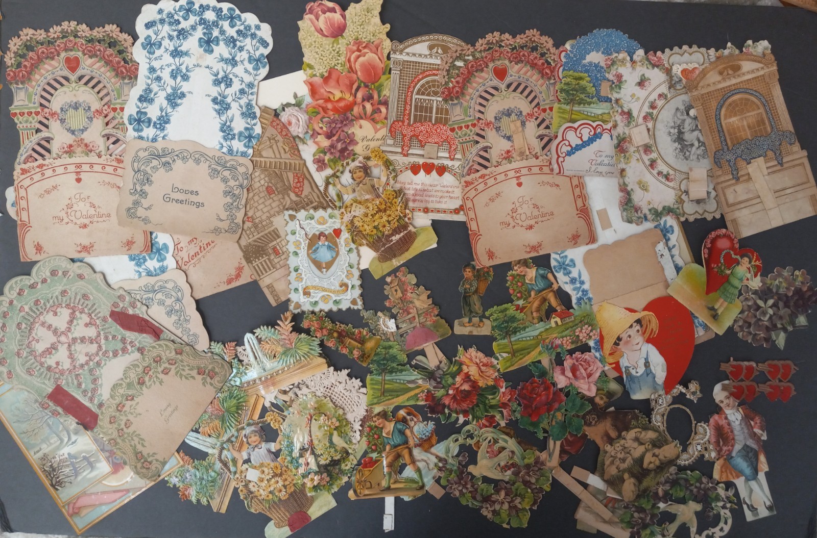 Antique Victorian Die - Cut Scraps Broken Valentines Lot