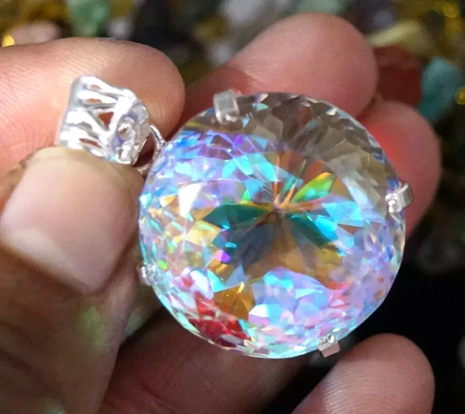 86 Ct Natural Rare Mystic Topaz Multi Color 925 Solid Silver Pendant RG Gemstone 86 Ct Natural Rare Mystic Topaz Multi Color 925 Solid Silver Pendant RG Gemstone