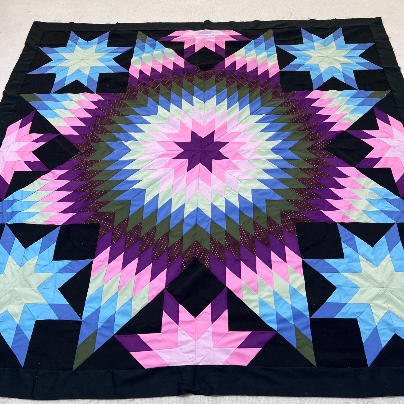 Black Texas Lone Star Handmade Cotton Queen Patchwork quilt top/topper Black Texas Lone Star Handmade Cotton Queen Patchwork quilt top/topper