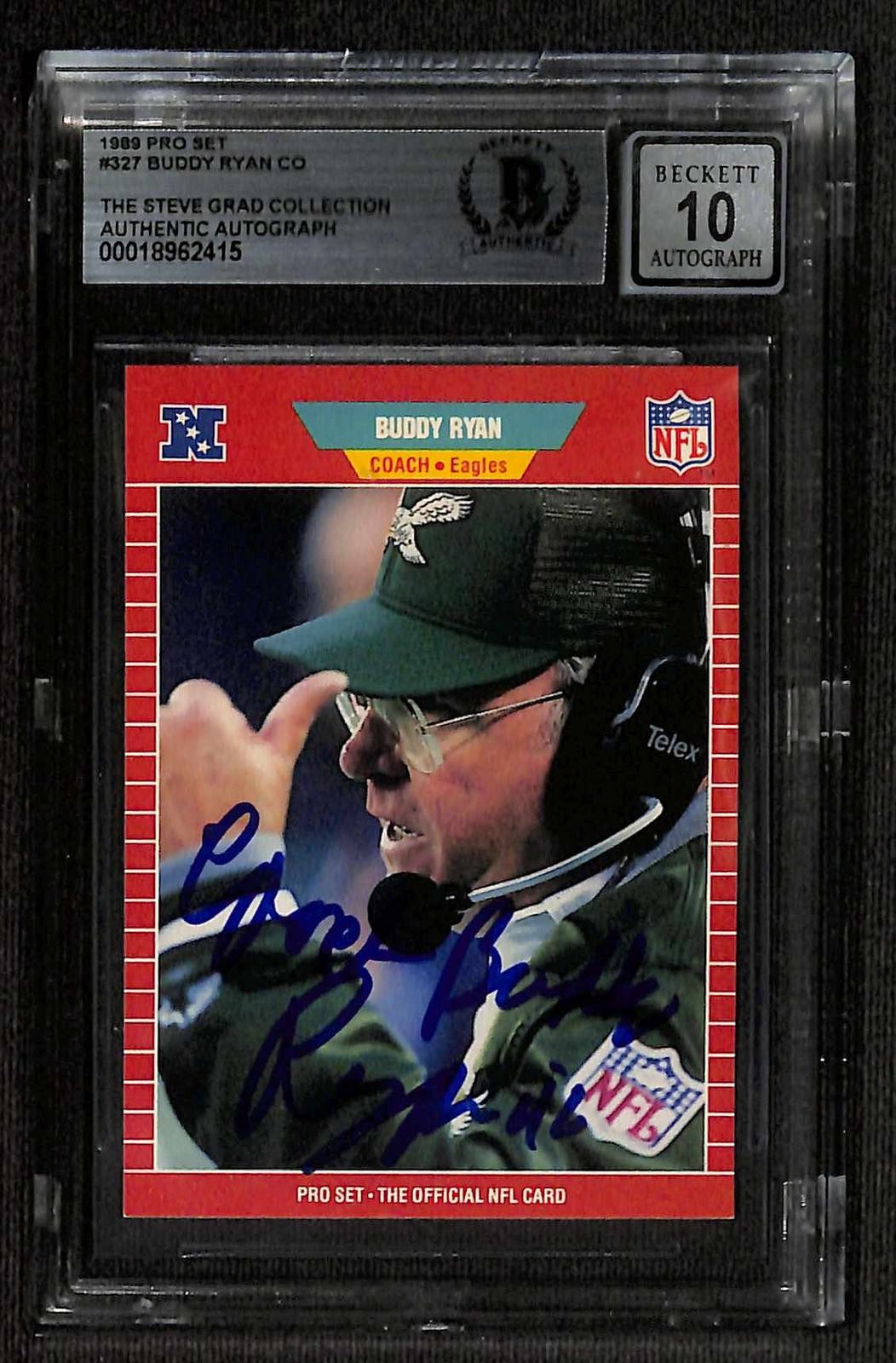 Buddy Ryan Signed 1989 Pro Set Eagles Card Beckett Auto 10