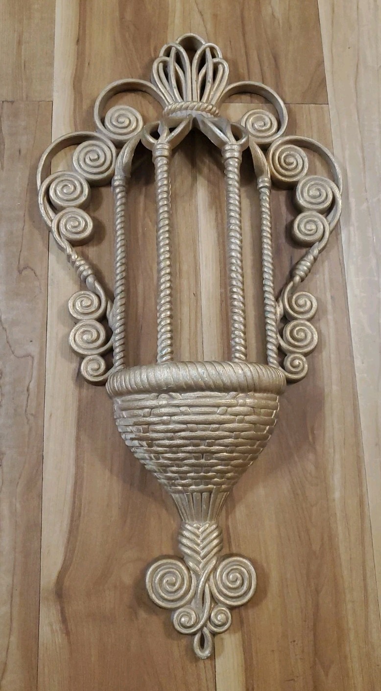 Vintage Burwood Products Co Wall Pocket Wall Planter Gold