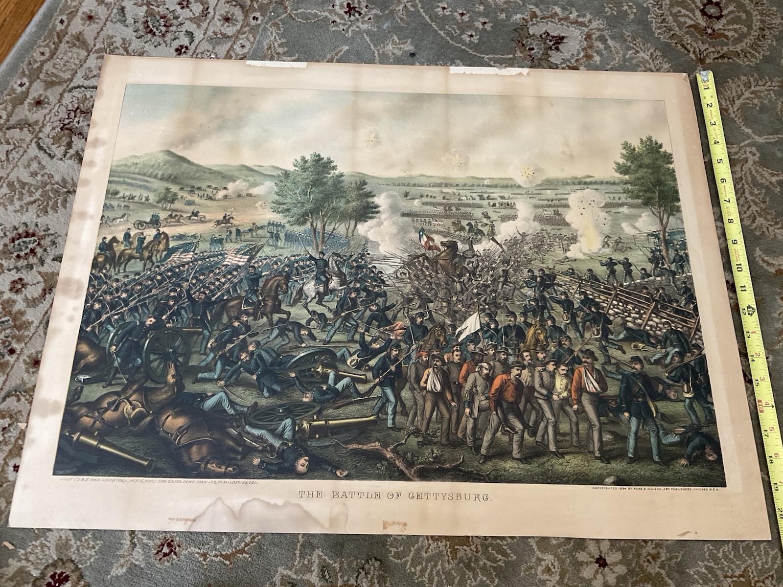ORIGINAL 1884 KURZ & ALLISON CIVIL WAR BATTLE OF GETTYSBURG PRINT