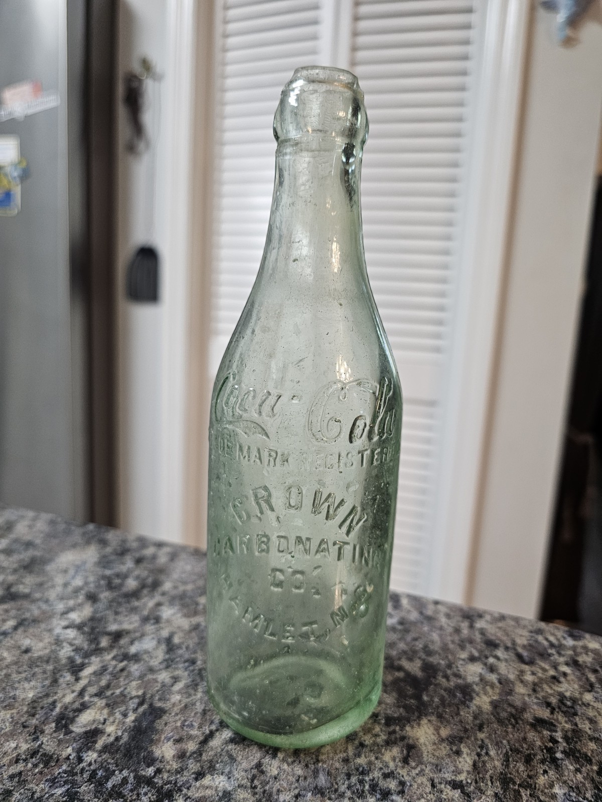 1910 Straight Side Coca Cola CROWN CARBONATING Co Bottle Hamlet NC Damaged 