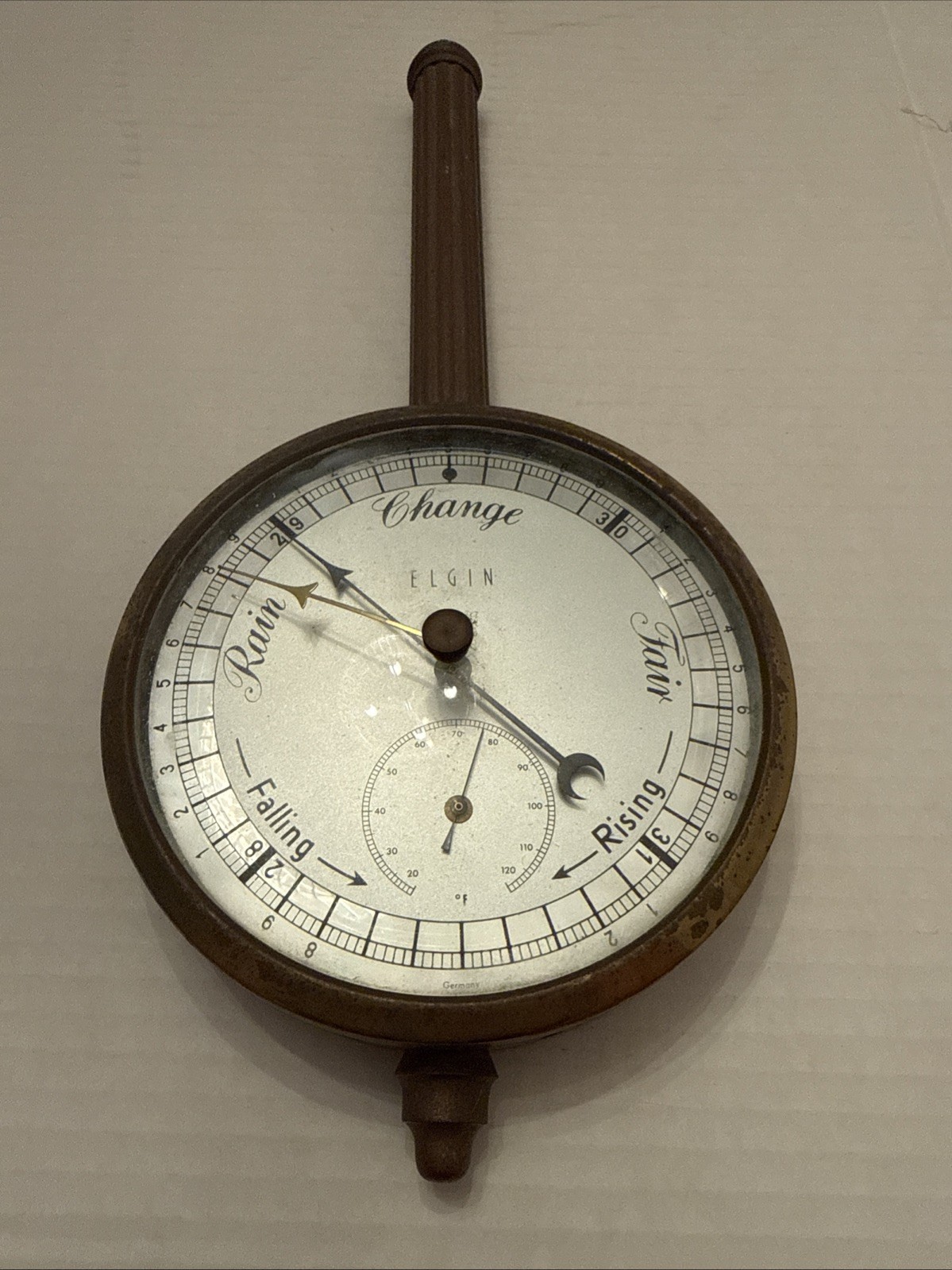 VTG Elgin Brass Tone Wall Barometer Thermometer Banjo Weather Station Untested