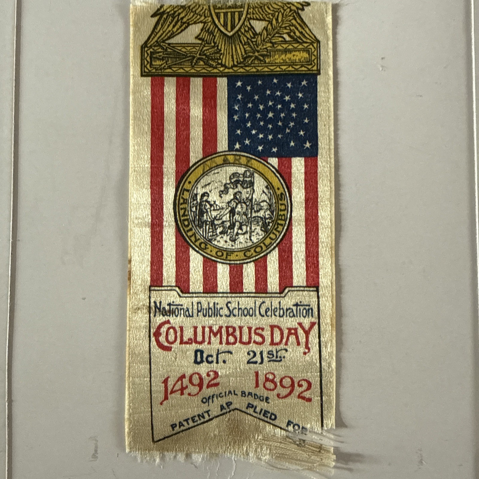 (3) Columbus Day 1890’S Public School Silk Ribbon Group World\'s Fair RARE