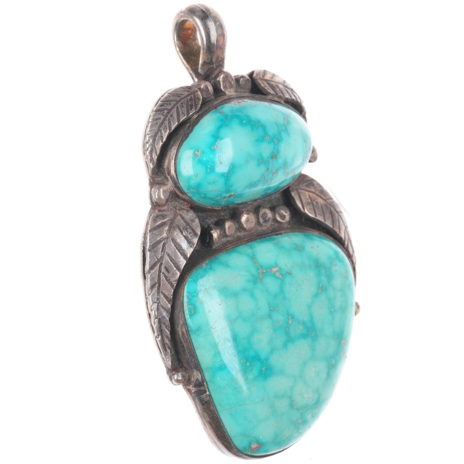 Vintage Navajo Bird\'s Eye Kingman waterweb turquoise sterling silver pendant
