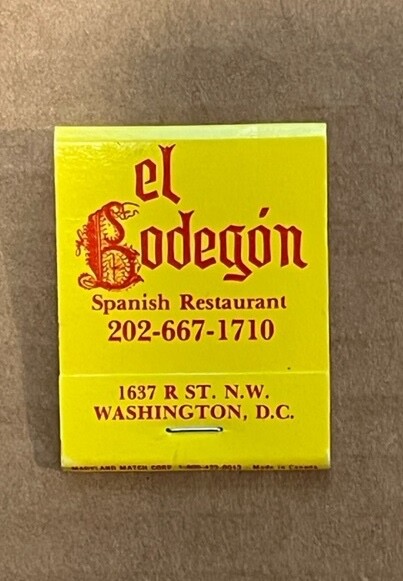 El Bodegon Matchbook Washington DC Spanish Restaurant Tapas Bar Flamenco R St