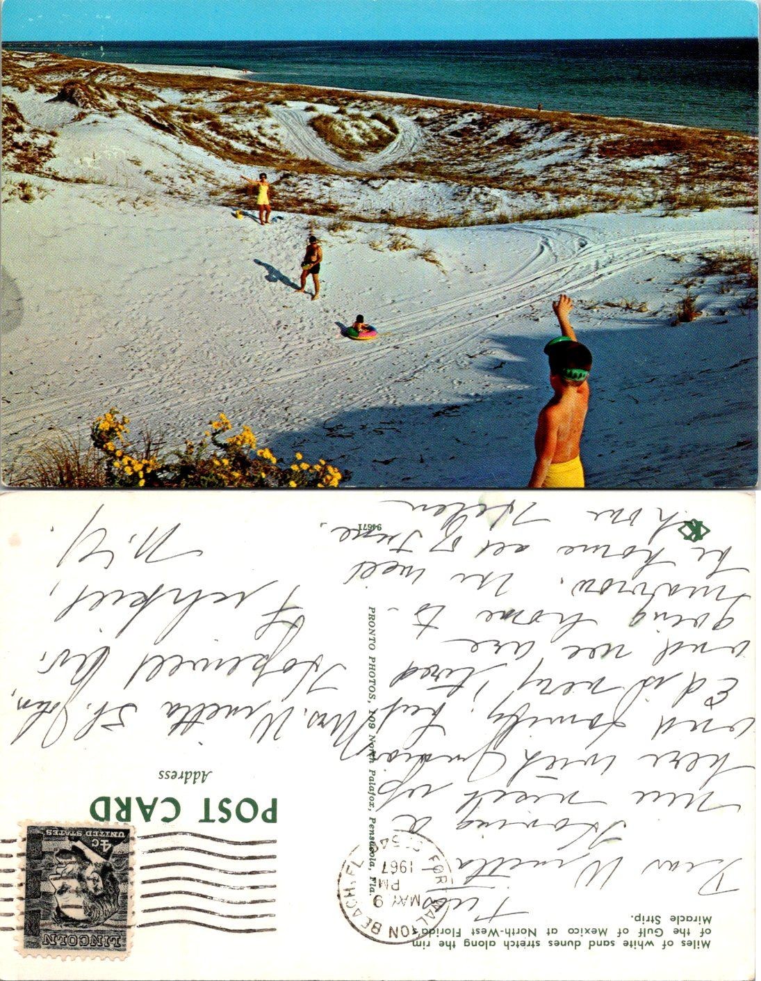 Vintage 1961 Florida Gulf Panhandle Postcard White Sand Dunes Beach Postmark
