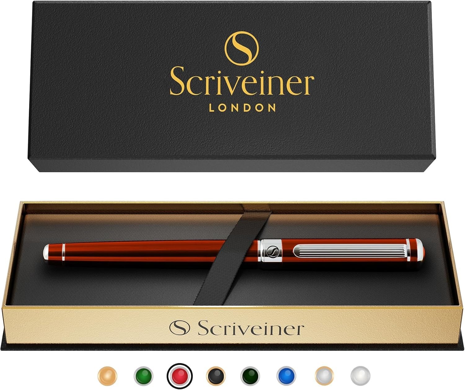 Scriveiner Deep Crimson Ballpoint Pen - Stunning Red Lacquer Luxury Pen, Chrome