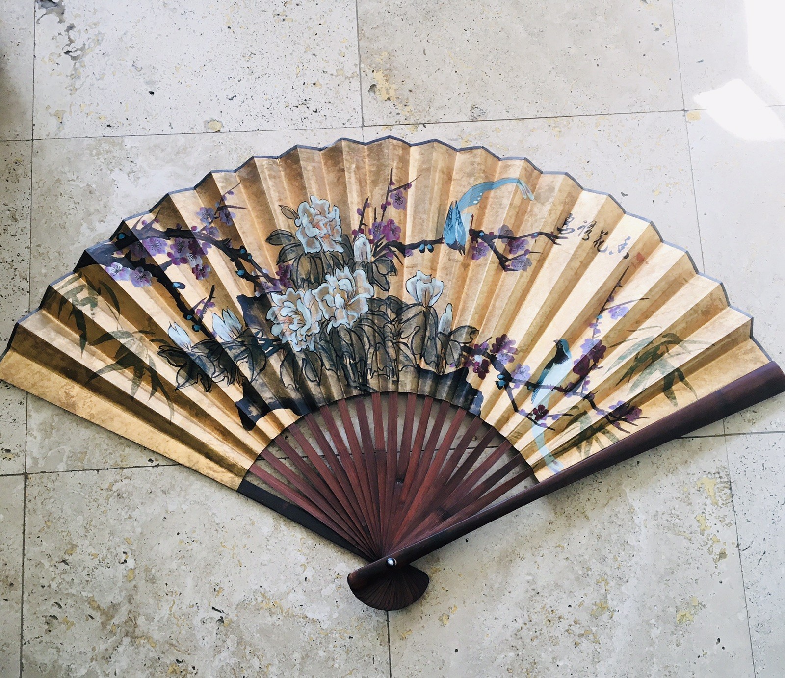 Fu Jian Hand Painted Paper Asian Fan Wall Art 38.5 Fu Jian Hand Painted Paper Asian Fan Wall Art 38.5