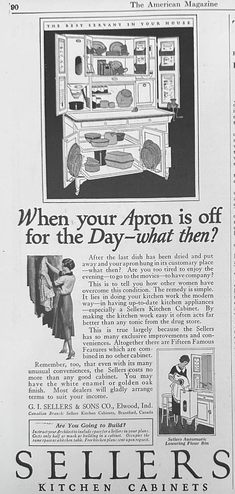 1923 Seller\'s Hoosier Kitchen Cabinet, Elwood, In Ad #N1630