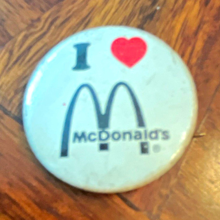 McDonald\'s I Love McDonald\'s Pinback Button Pin - White/Black/Red