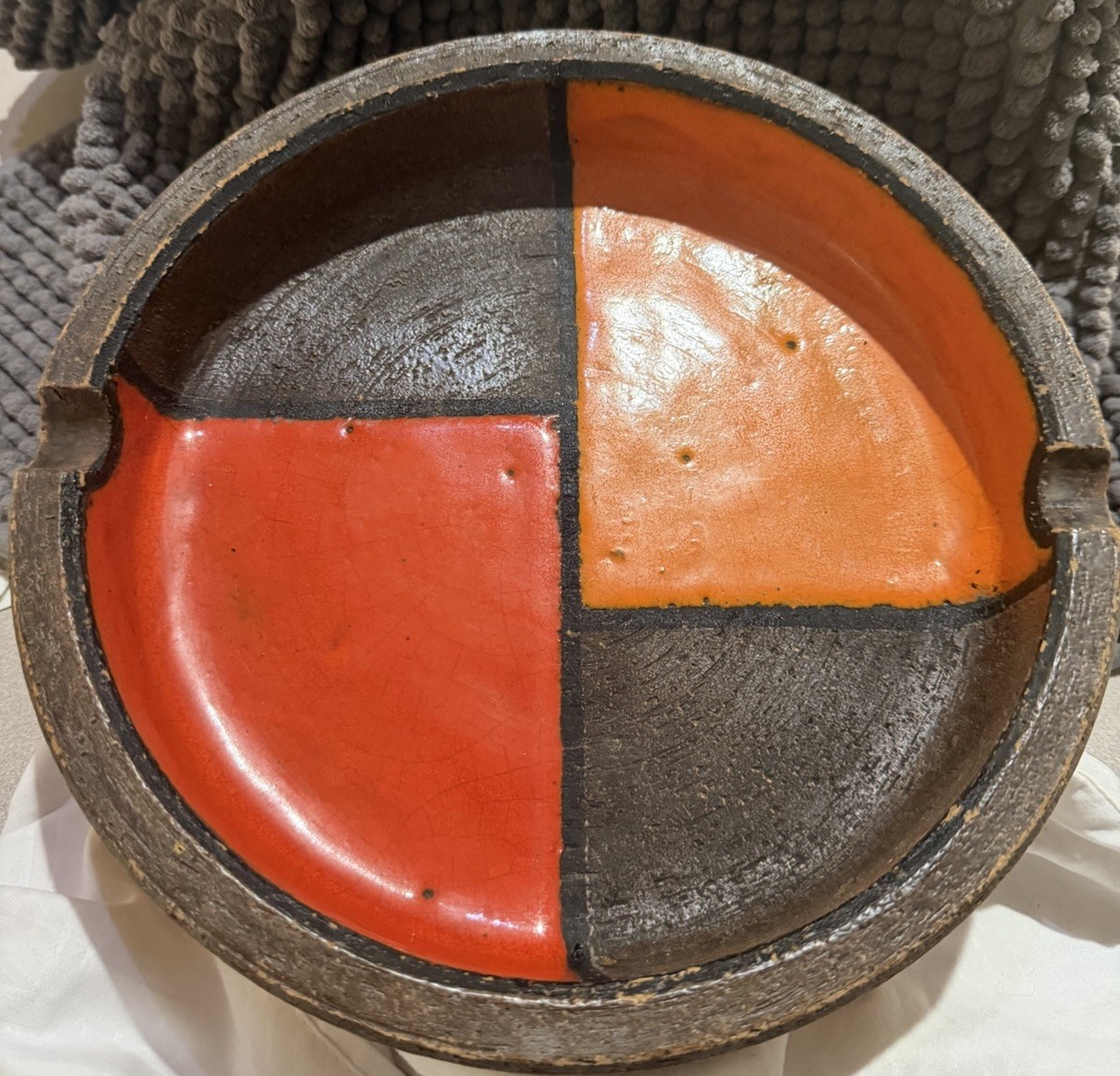 Bitossi Mondrian Ashtray Aldo Londi Raymor Italy 1973 Orange Yellow Ceramic Bitossi Mondrian Ashtray Aldo Londi Raymor Italy 1973 Orange Yellow Ceramic