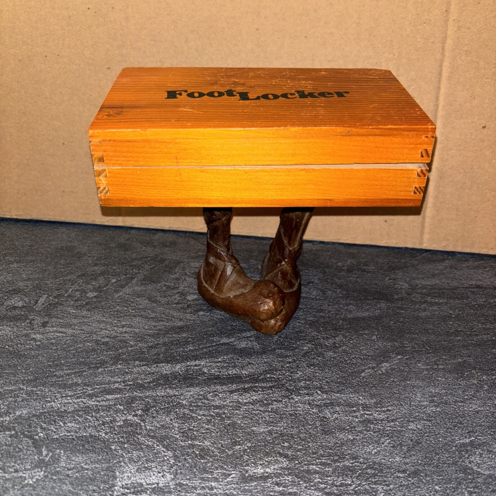 Vintage Michael Craig Foot Locker Wood Box w/ Shoes Funny Stash Box Unique #E