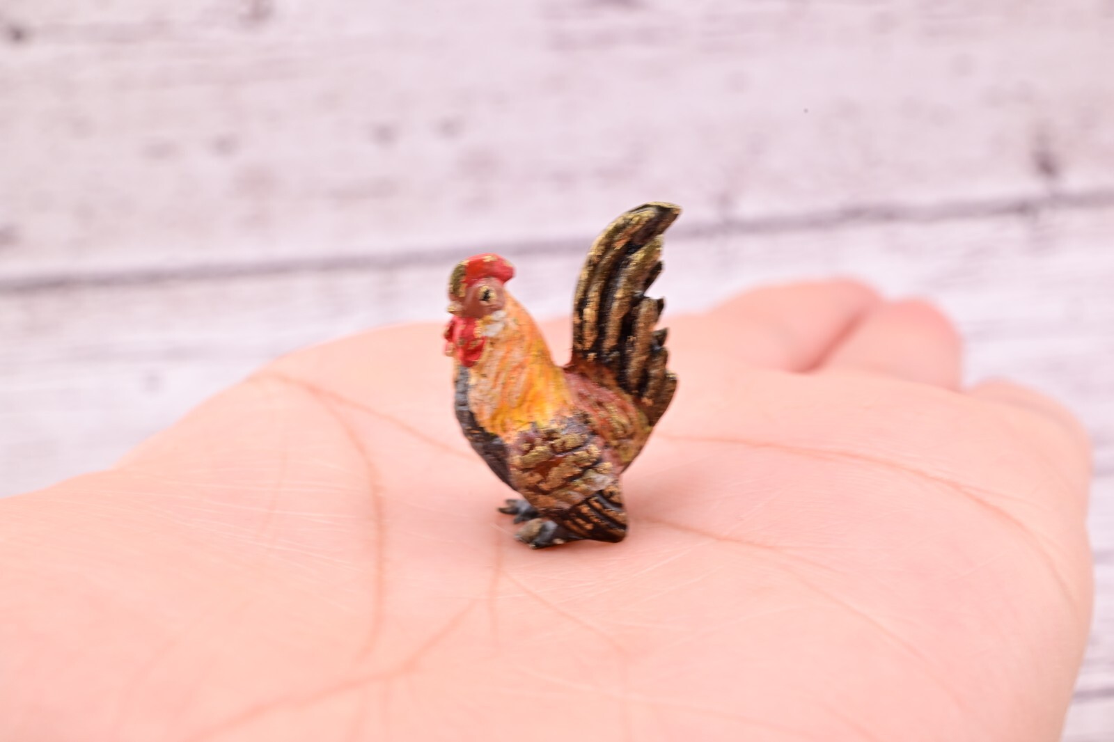 Amazing Antique Austrian Vienna Cold Painted Bronze Figure of Miniature Rooster
