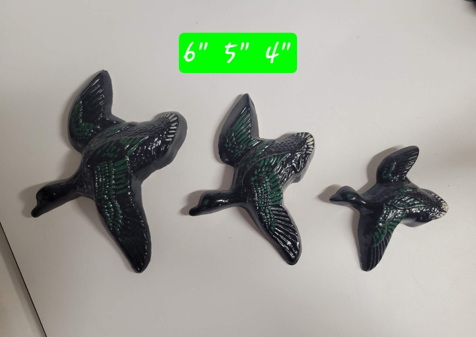 Vtg Flying Mallard Ducks Wall Art Ceramic Plaques Set of 3 Mid Century Modern