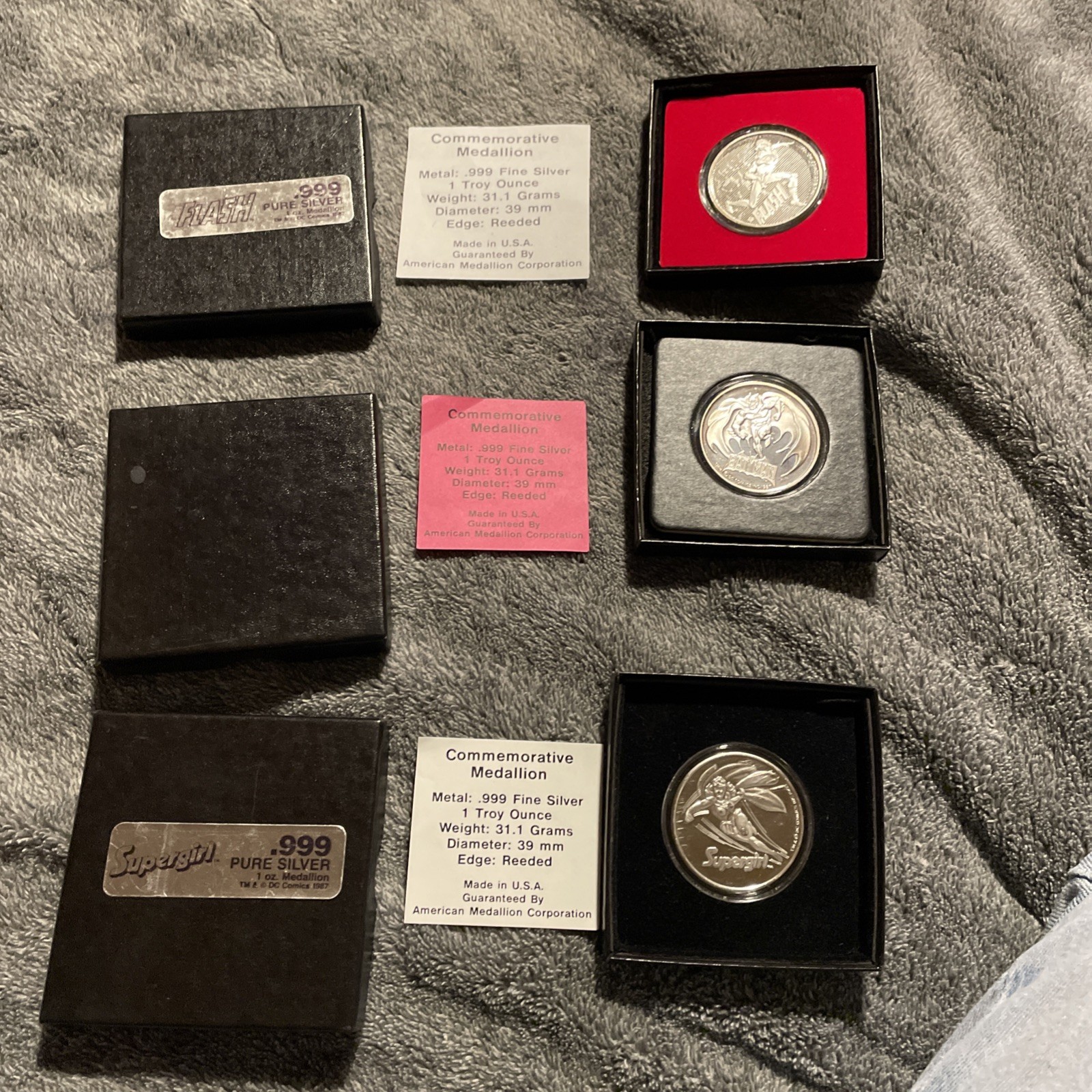 Nuie Vintage And Rare .999 Silver Flash , Supergirl, And Wonder Woman. Nuie Vintage And Rare .999 Silver Flash , Supergirl, And Wonder Woman.