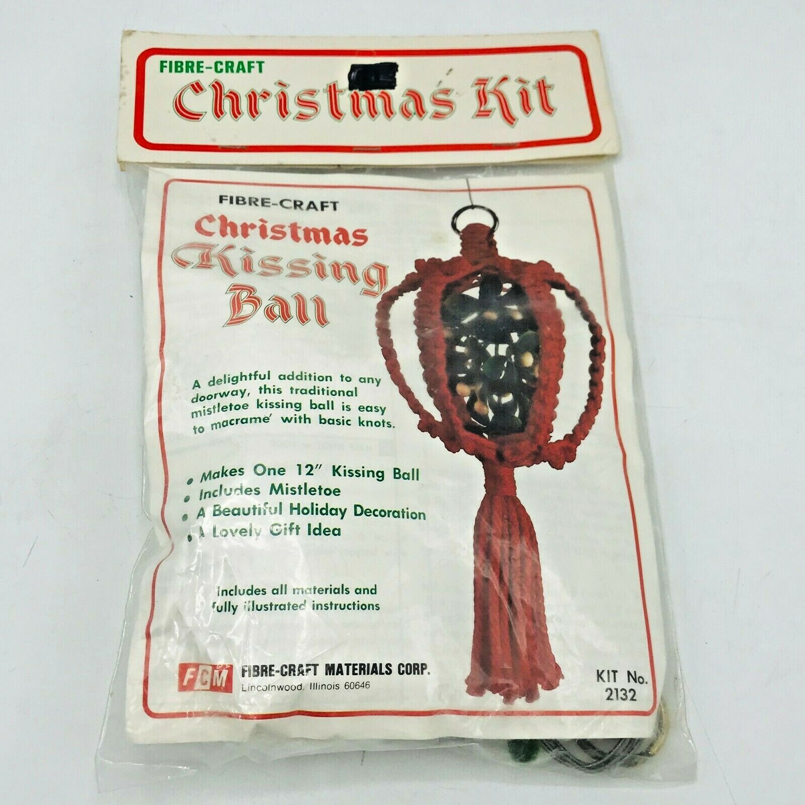 1980 Fibre Craft Macrame Knots Christmas Kissing Ball Kit Mistletoe 12\ 1980 Fibre Craft Macrame Knots Christmas Kissing Ball Kit Mistletoe 12\
