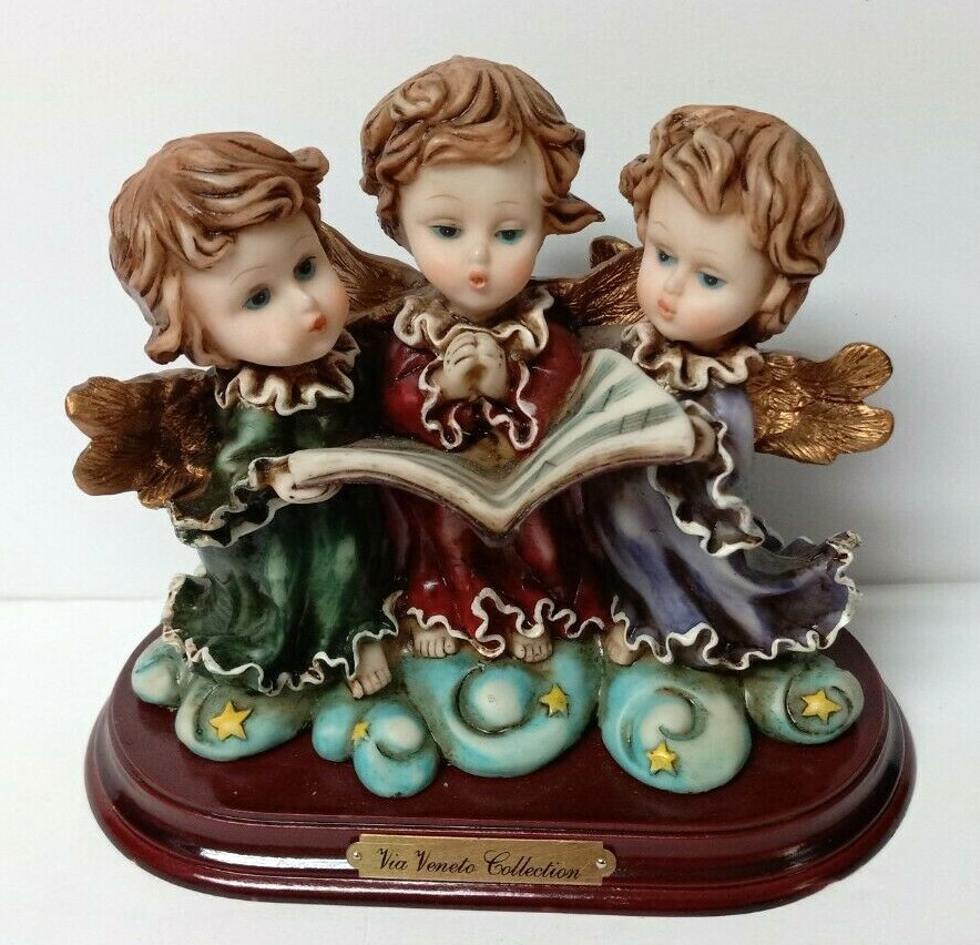 Singing Angel Trio Figurine in resin on wood base Via Veneto Collection Italy Singing Angel Trio Figurine in resin on wood base Via Veneto Collection Italy