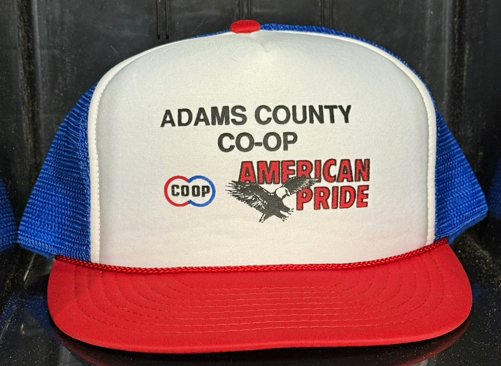 Nissin Adams County Co-Op American Pride Mesh Snapback Trucker Hat Blue Red Nissin Adams County Co-Op American Pride Mesh Snapback Trucker Hat Blue Red