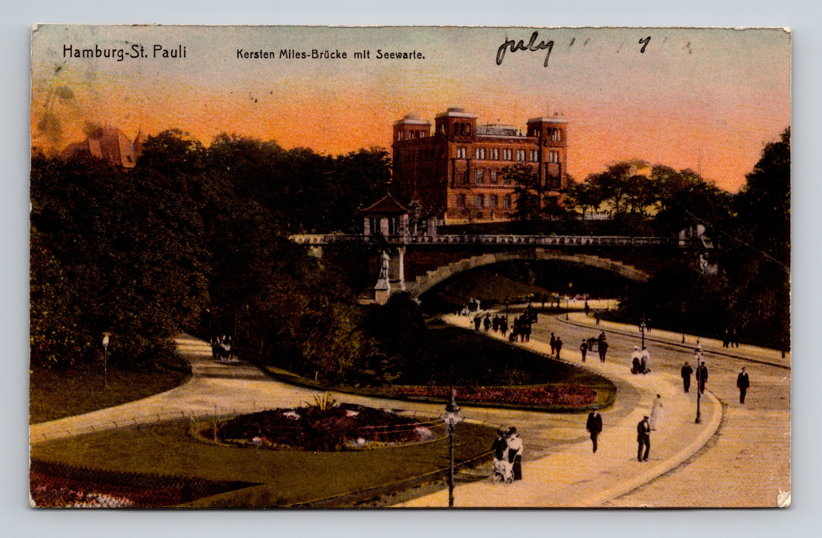 c1913 DB Postcard Hamburg-St. Pauli Kersten Miles Bridge with Seewarte.