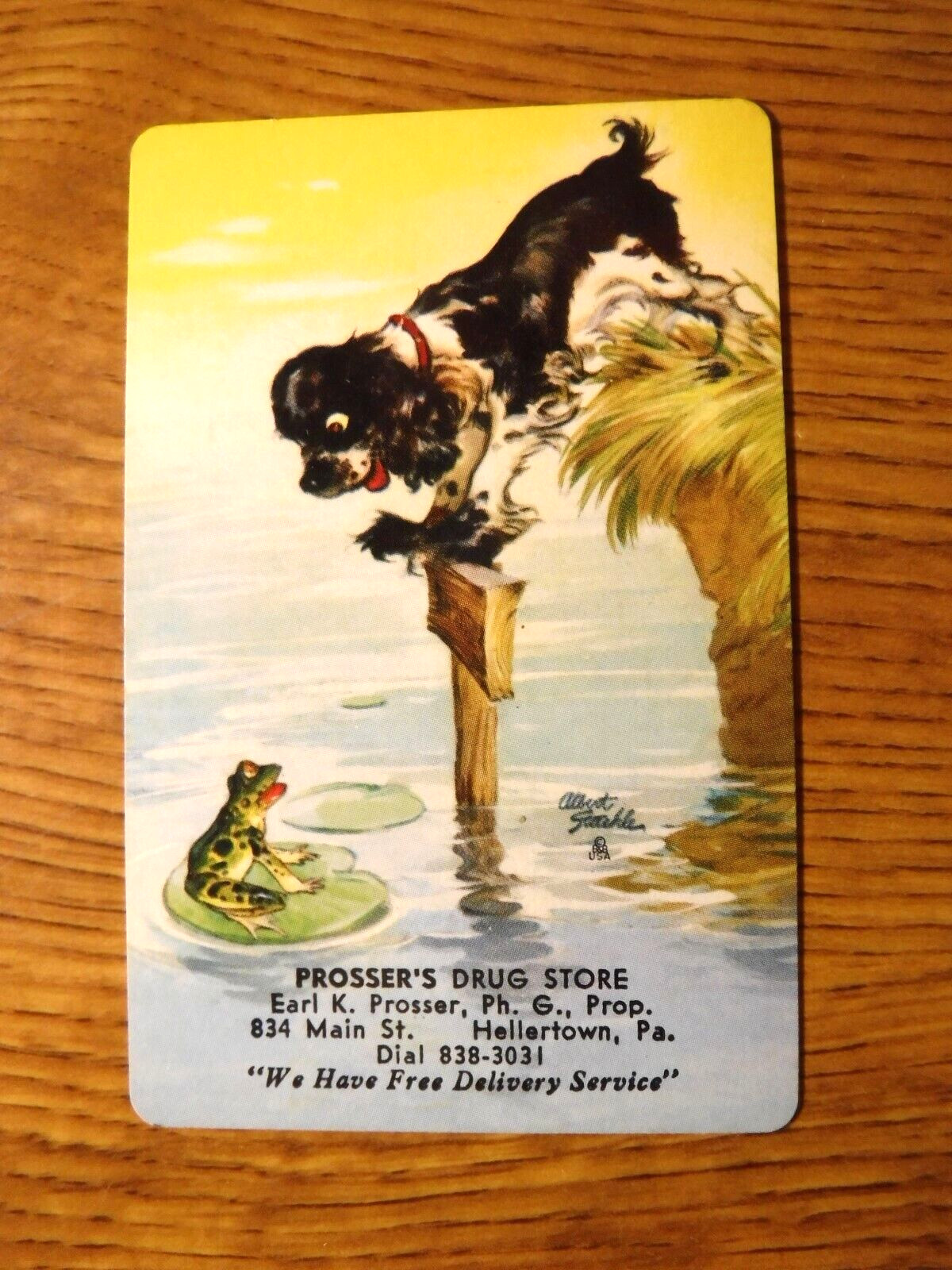MID 1900'S VINTAGE PLAYING CARD SWAP COUPON BUTCH DOG ON NO SWIMMIMG SIGN MID 1900'S VINTAGE PLAYING CARD SWAP COUPON BUTCH DOG ON NO SWIMMIMG SIGN