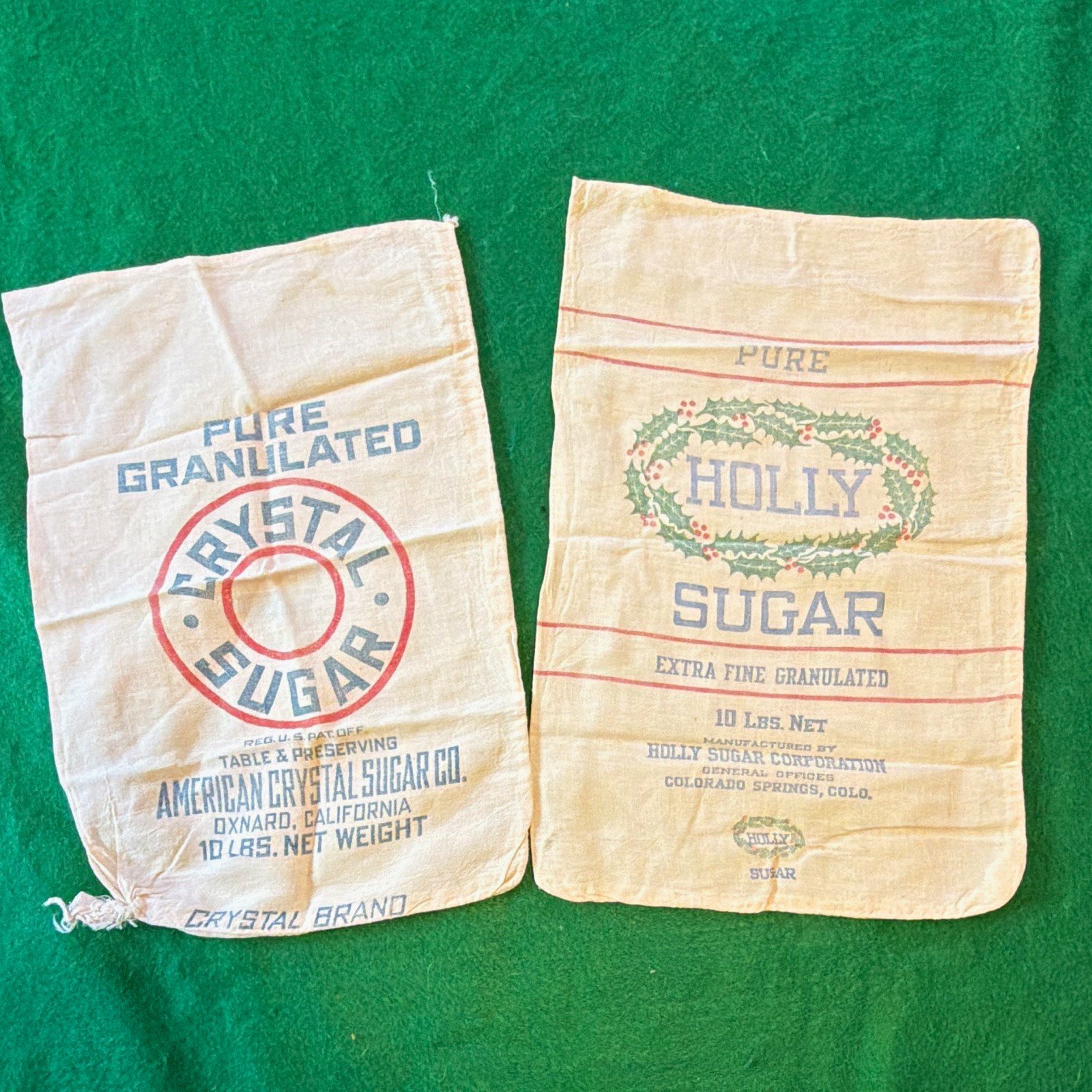 Crystal & Holly Vintage Cotton Feed Sacks Advertising Graphic Print Lot of 2 Crystal & Holly Vintage Cotton Feed Sacks Advertising Graphic Print Lot of 2