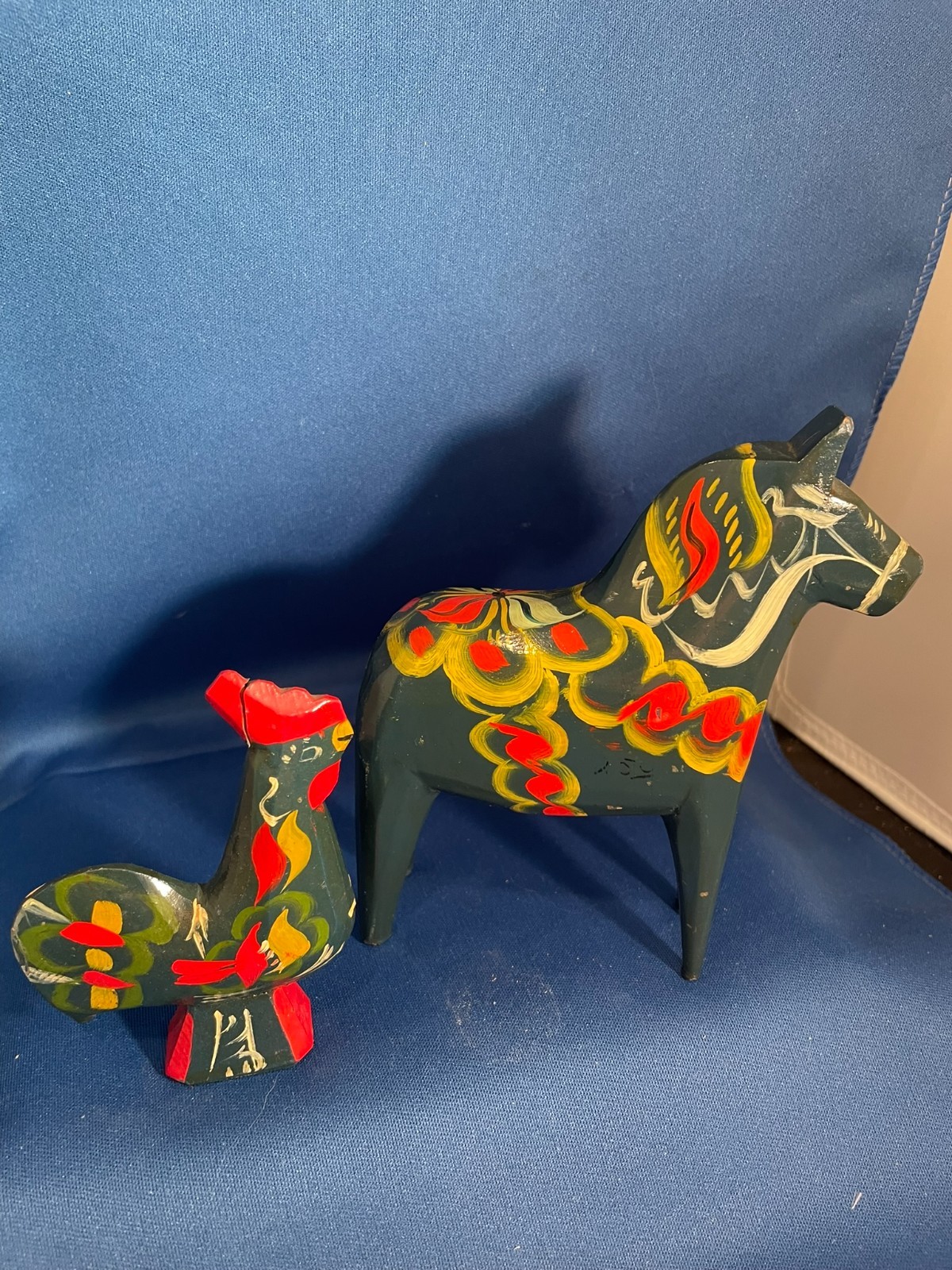 SWEDISH DALA FOLK ART HANDPAINTED HORSE & ROOSTER