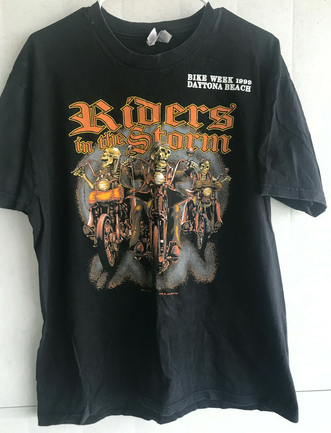 VTG 1999 Daytona Bike Week Skeleton Riders in the Storm Air Waves T-Shirt L USA