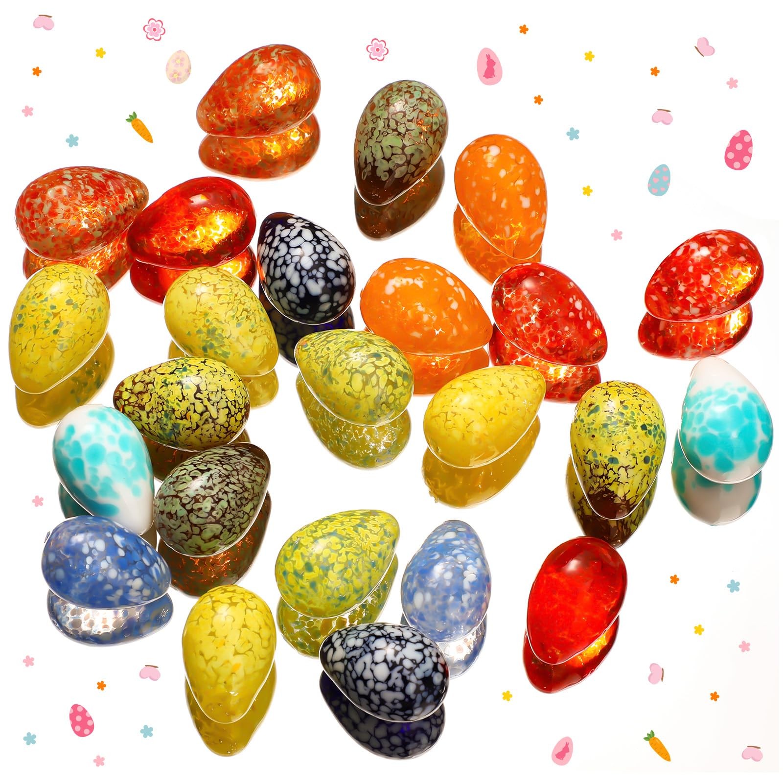 24 Pcs Easter Eggs Bulks Hand Blown Glass Easter Eggs Gems Small Stones Blown...