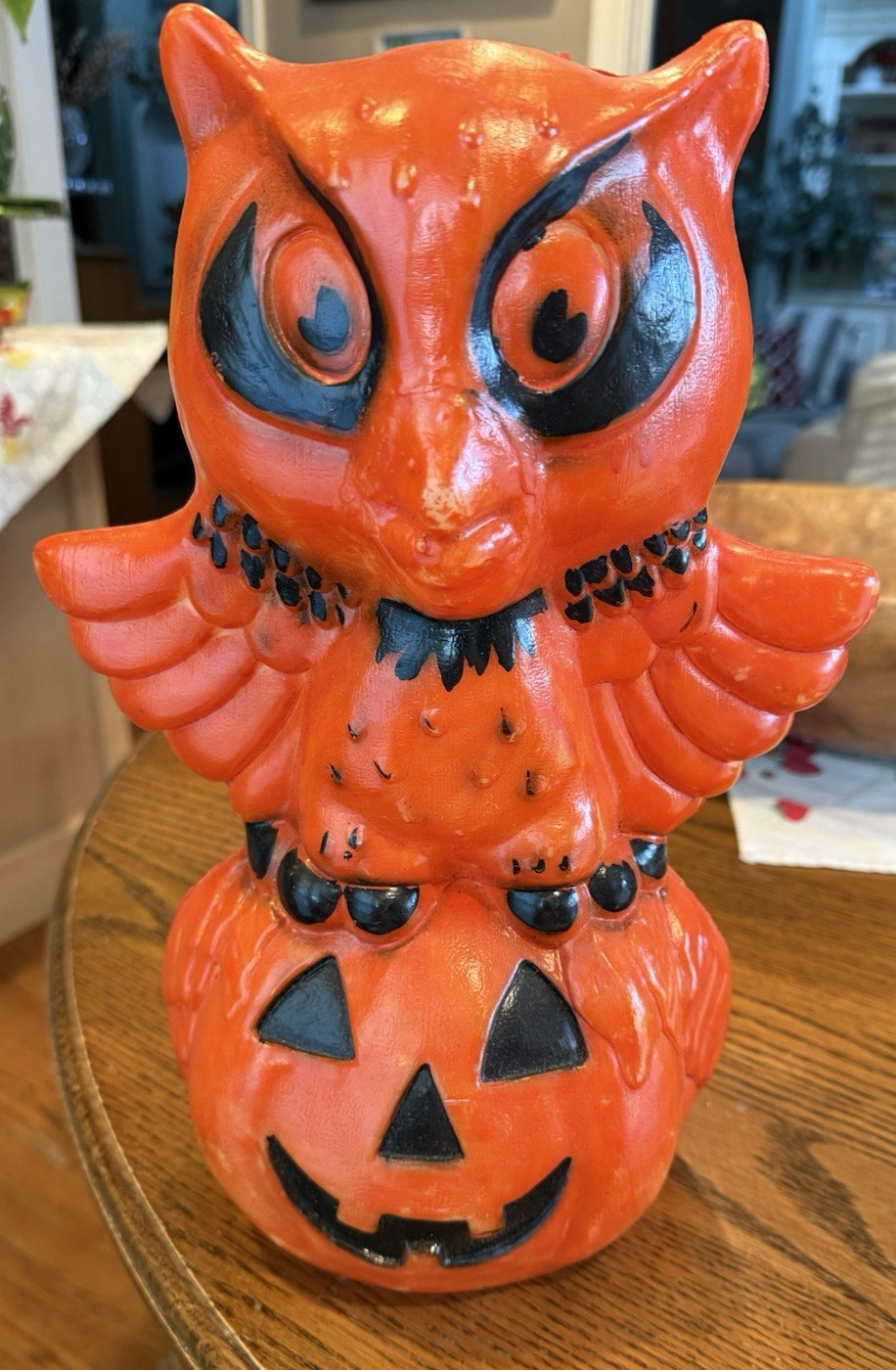 Vintage 70's Star Band HALLOWEEN Owl on JACK O LANTERN Pumpkin BLOW MOLD Light