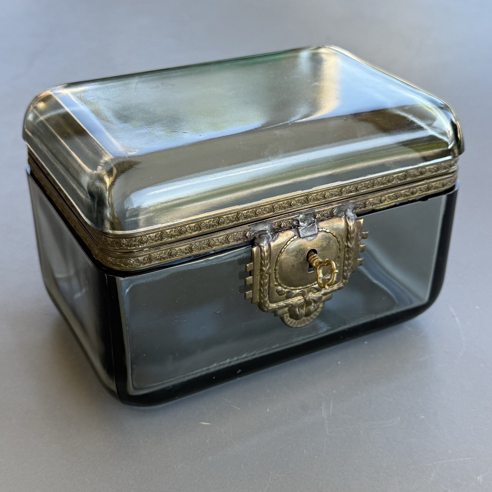 Antique French or Italian Glass & Brass Ormolu Locking Jewelry Casket Vanity Box Antique French or Italian Glass & Brass Ormolu Locking Jewelry Casket Vanity Box