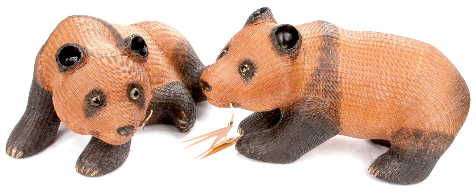 Vintage Chinese Woven Rattan Wicker Pair Panda Bears Shanghai Handicrafts China Vintage Chinese Woven Rattan Wicker Pair Panda Bears Shanghai Handicrafts China