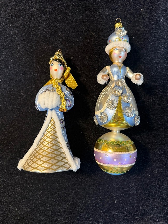 Laved Italian Hand Blown Glass Snow Princess Ornaments Set of 2 Made in Italy