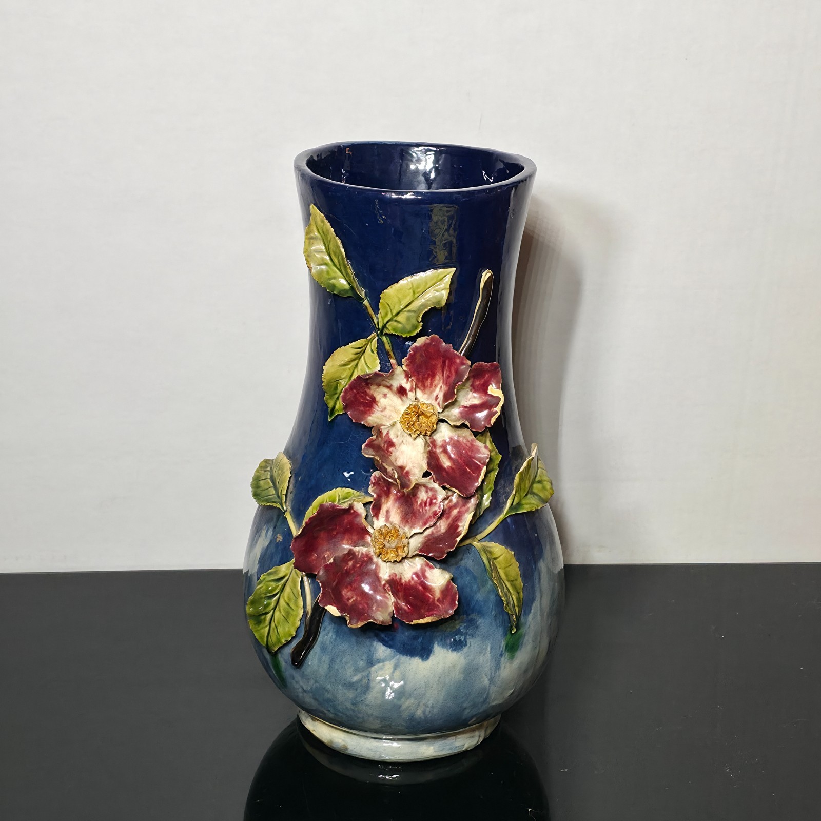 Antique T.J. Wheatley Cincinnati Faience Vase No 29 Applied Flowers c1880 Antique T.J. Wheatley Cincinnati Faience Vase No 29 Applied Flowers c1880