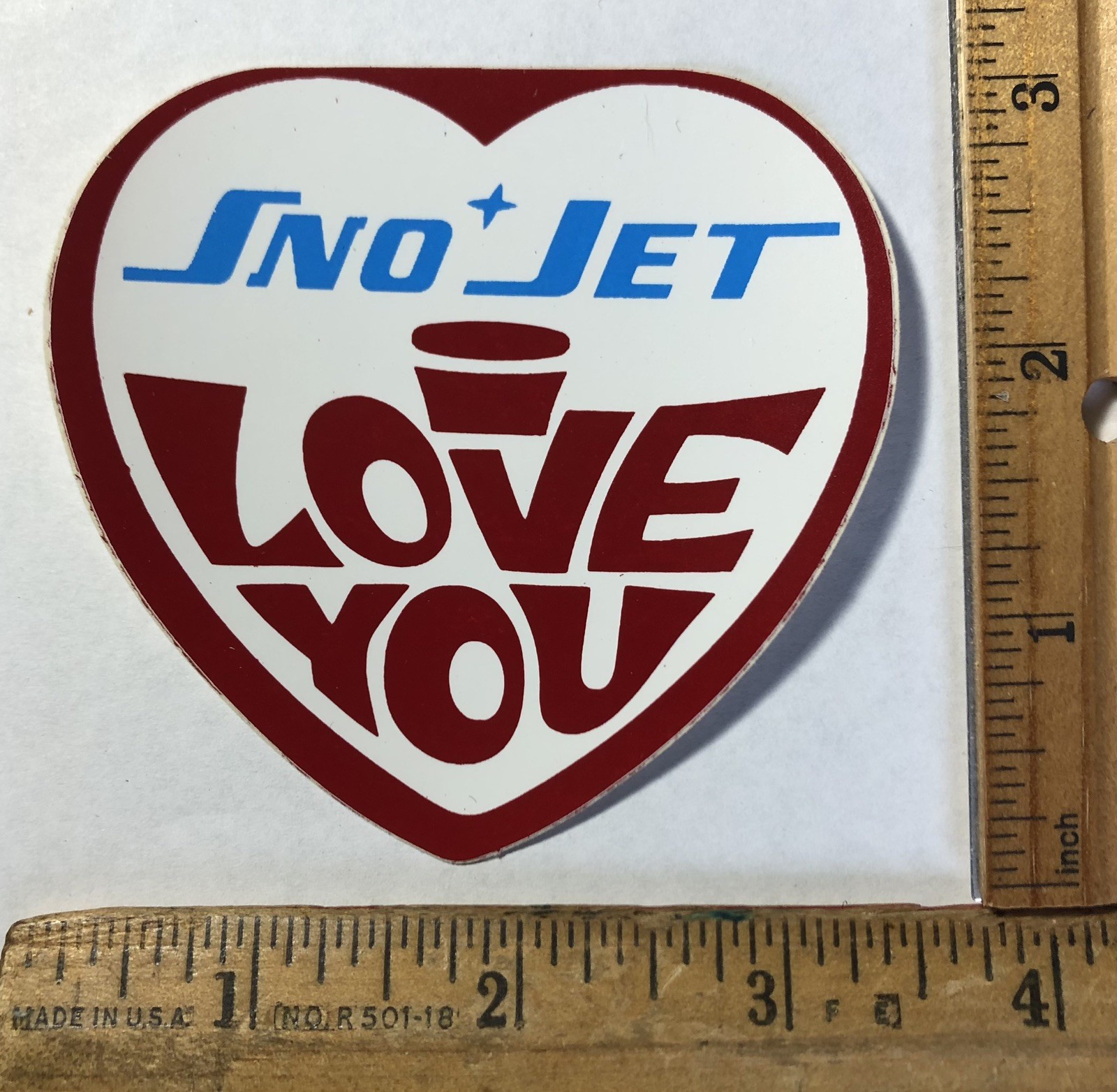 Vintage Sno-Jet I Love You Snowmobile Heart Decal Sticker Racing Ski 1970s