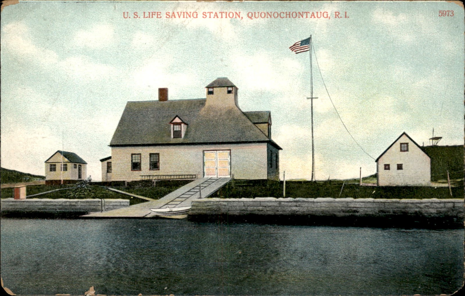 Quonochontaug RI Life Saving Station c1900s-10s Vintage Postcard