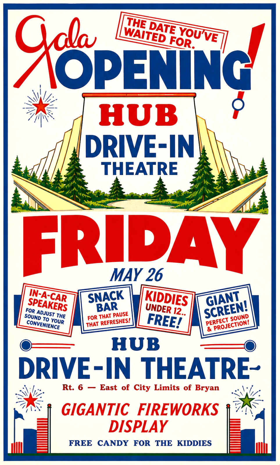 Vintage Drive-In Movie Theater Ad – Bryan Ohio – 2.5×3.5 Magnet