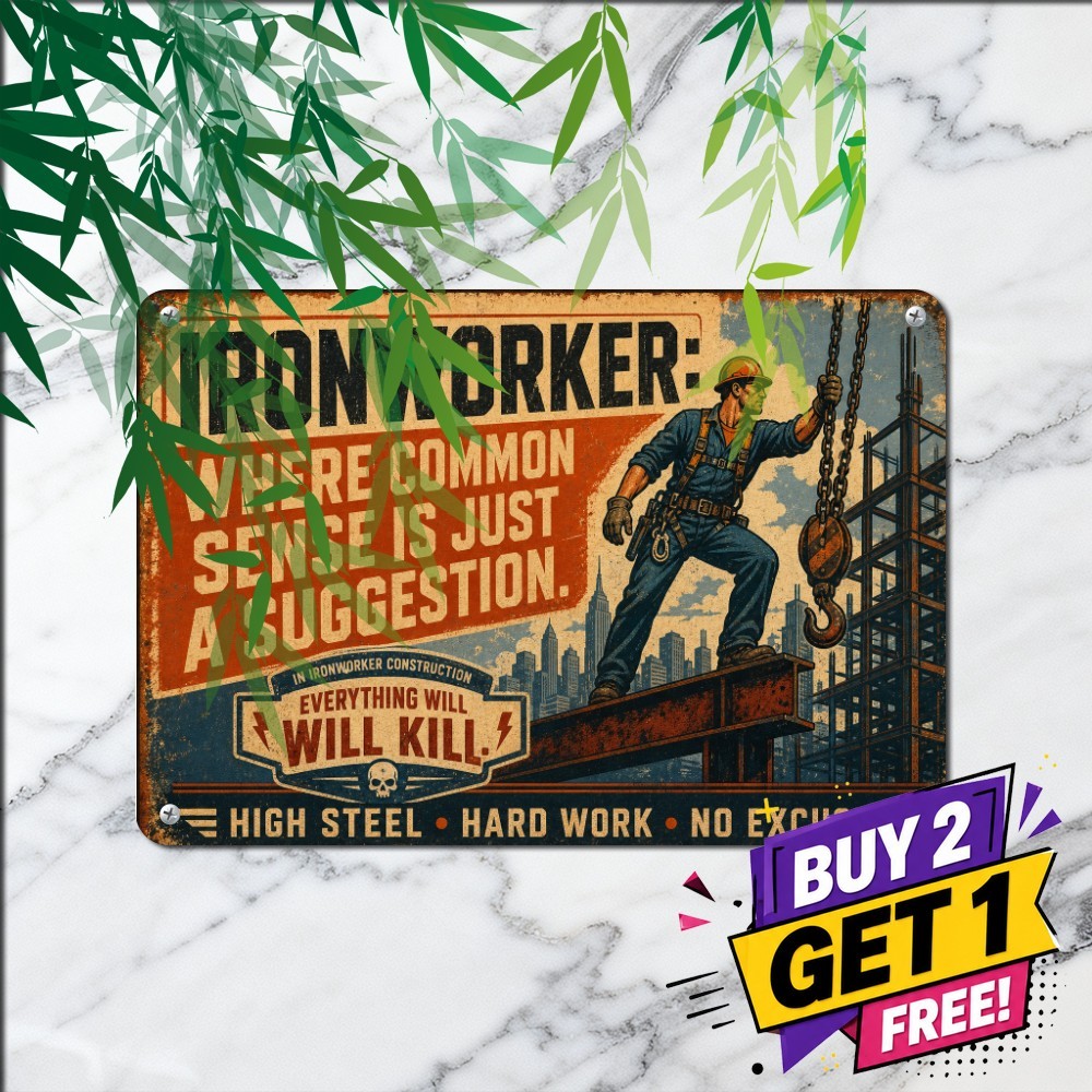 Ironworker Construction Everything Kills 8x12 Funny Job Hazard Metal Tin Sign