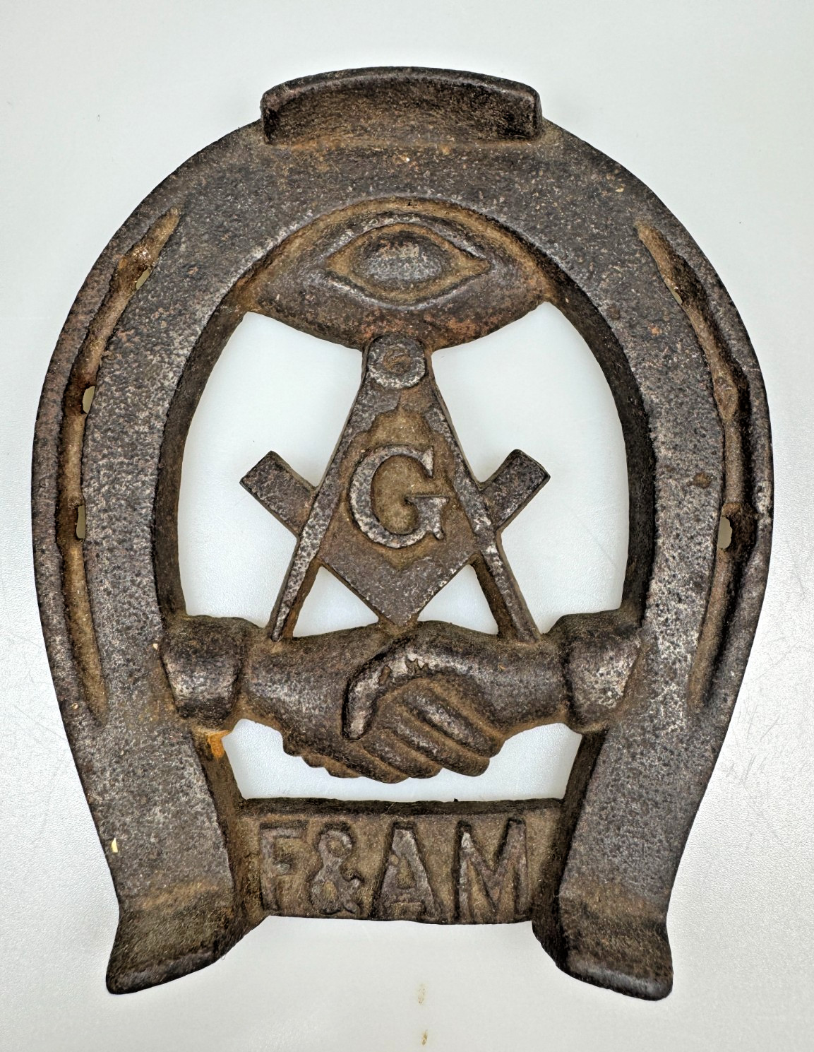 Masonic Free Mason Cast Iron Metal Good Luck Horseshoe Wall Hanging F&AM