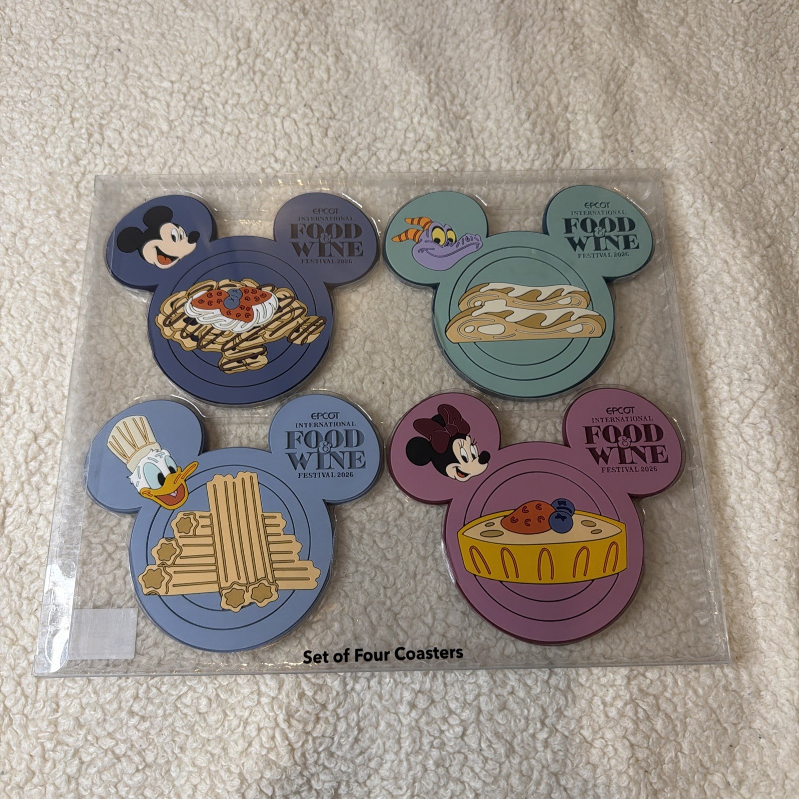 2026 Disney Parks Epcot Food & Wine Festival Mickey Shaped 4 Coaster Set New