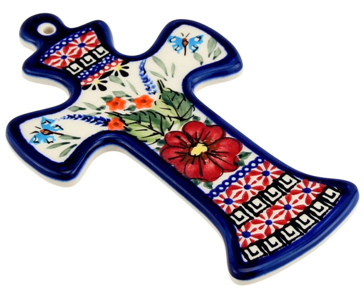 Polish Pottery Wall Hanging Cross by Zaklady Boleslawiec Poland Unikat Design