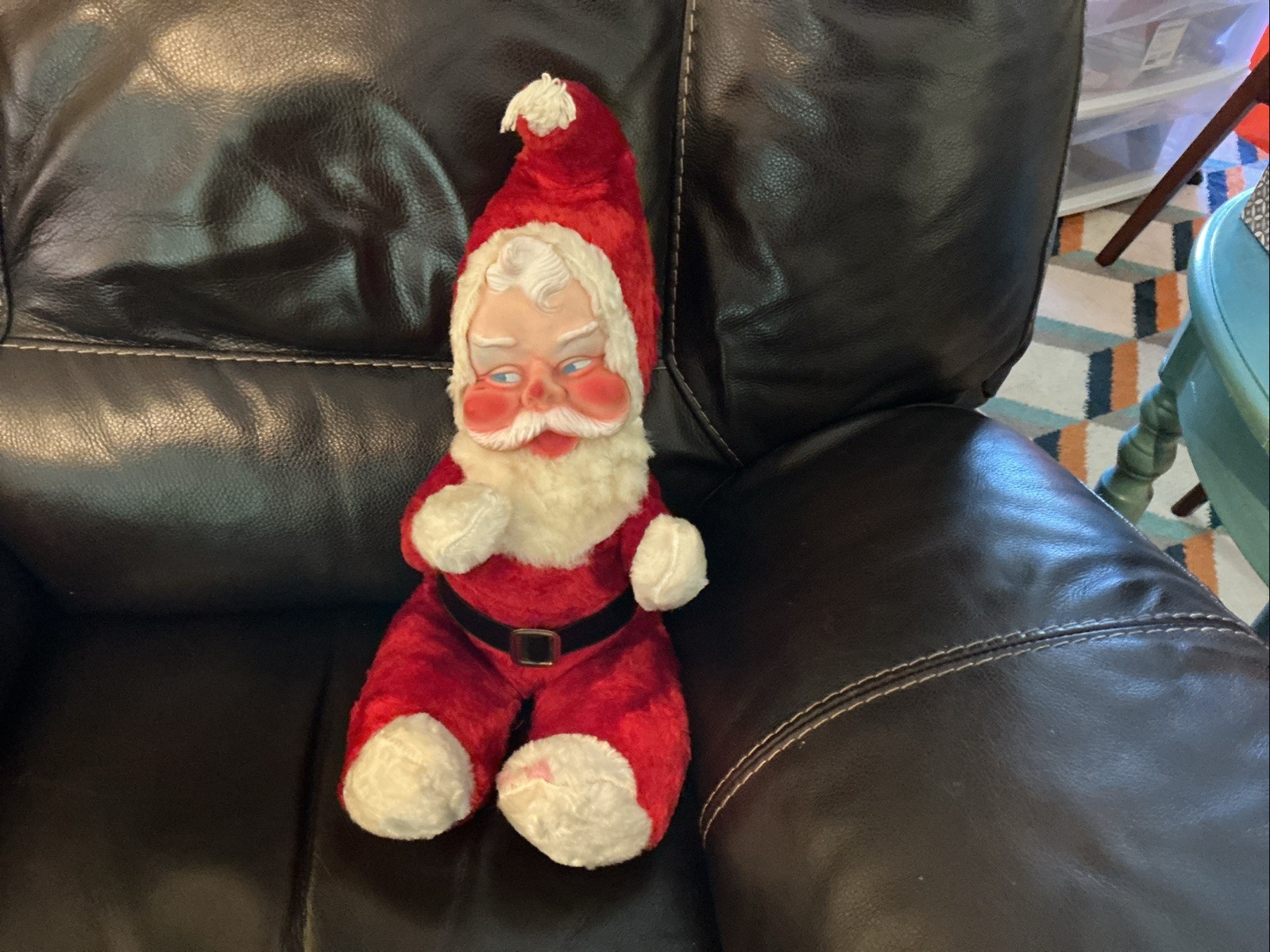 VTG Christmas 50's 60’s MCM Rubber Face Santa Claus Stuffed Plush 20” Blue Eyes