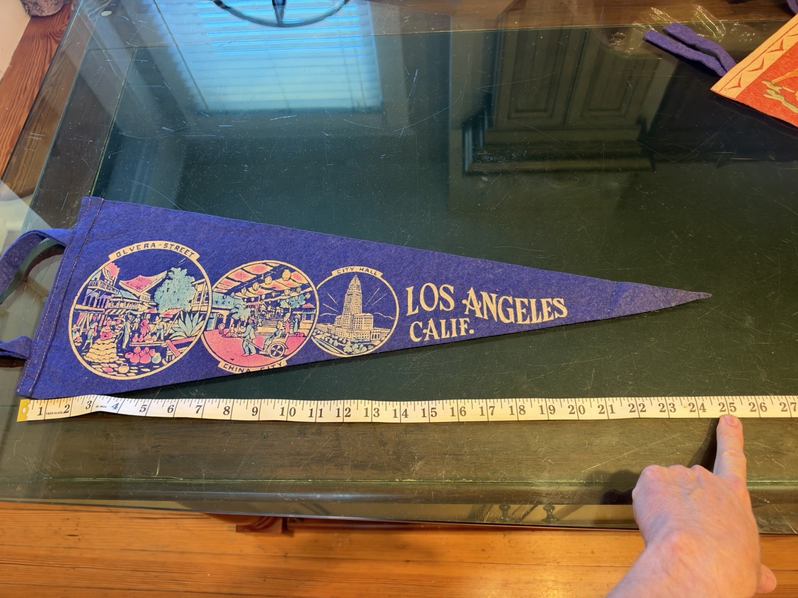 Vintage Los Angeles California Felt Pennant 26” Olvera St Chinatown City Hall